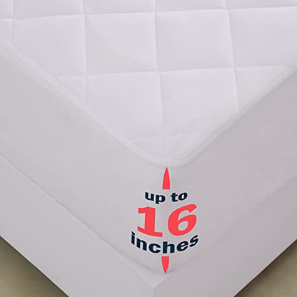  Lux Decor Collection Mattress Pad-Queen Mattress Cover Stretches Upto 16 Inches -Full Size Mattress Topper- Quilted Fitted Mattress Pad Deep Pocket - Comfortable, Breathable & Easy To Put On Mattress