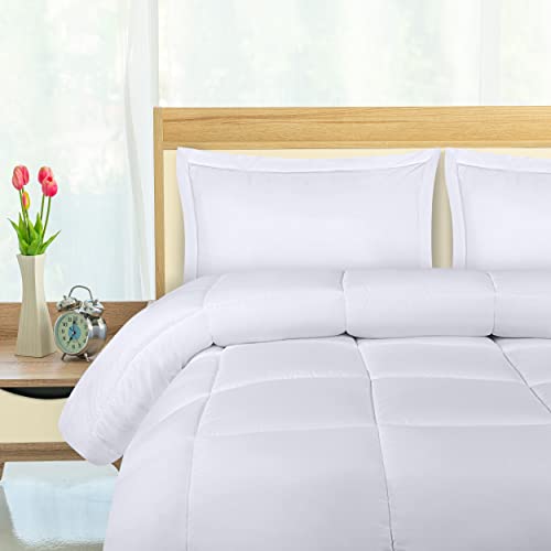  Queen Comforter Set With 2 Pillow Shams - Bedding Comforter Sets - Down Alternative White Comforter - Soft And Comfortable - Machine Washable
