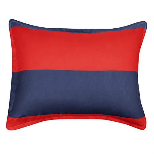  Amazon Basics Kids Easy-Wash Microfiber Bed-in-a-Bag Rugby Stripe Bedding Set - Full/Queen, Red/Navy