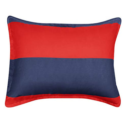  Amazon Basics Kids Easy-Wash Microfiber Bed-in-a-Bag Rugby Stripe Bedding Set - Full/Queen, Red/Navy