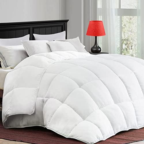  All Season Queen Comforter Cooling Down Alternative Quilted Duvet Insert With Corner Tabs,Winter Warm Hotel Comforter,Machine Washable-88 X 88 Inches,White