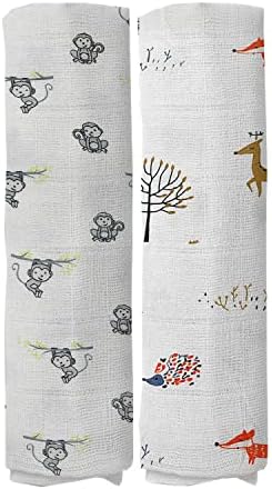  100% Muslin Swaddle Blankets,Baby Swaddling Blankets For New Born, Baby Receiving Blankets Unisex, Soft, Warm And Cosy Baby Blankets Pack Of 4, Size 47 X 47 Inches,Gift For New Mom Jungle Jam