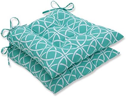 Pillow Perfect Outdoor/Indoor Catamaran Tile Aqua Square Corner Seat Cushions, 20" X 20", Blue, 2 Pack