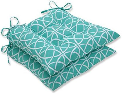  Pillow Perfect Outdoor/Indoor Catamaran Tile Aqua Square Corner Seat Cushions, 20" X 20", Blue, 2 Pack