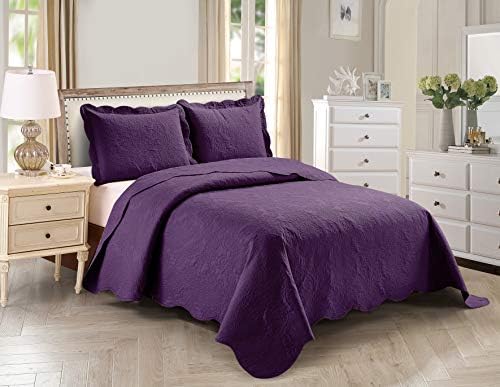  3pc King/Cal King Over Size Elegant Embossed Bedspread Set Light Weight Solid Beige New