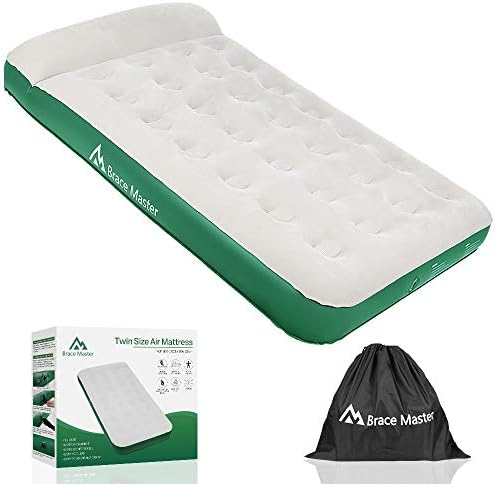  Air Mattress With Pillow, Blow Up Air Bed, Waterproof Flocked Air Mattress Single/Double, 203 X99(152) X 28cm, With Storage Bag, Green (Green, Twin)