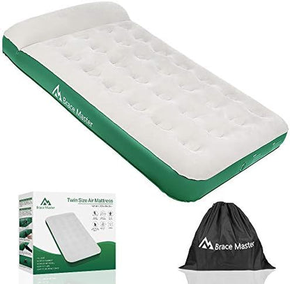  Air Mattress With Pillow, Blow Up Air Bed, Waterproof Flocked Air Mattress Single/Double, 203 X99(152) X 28cm, With Storage Bag, Green (Green, Twin)