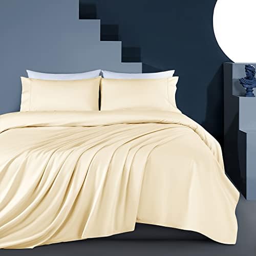  Shilucheng 100% Eucalyptus Sheets Queen Size, Lyocell Sheets Silk Cooling Bed Sheets Set,Silky Soft & Smooth, Breathable Tencel Queen Sheets Deep Pocket - 4PC, White