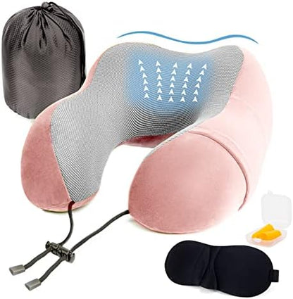  Golden Scute Travel Neck Pillow, Soft Travel Pillow For Airplanes 100% Memory Foam Airplane Pillow Travel Neck Pillow Sets For Airplane, Sleeping, Office, Neck Pain (Black)