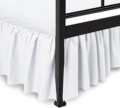  Ruffled Bed Skirt With Split Corners-Three Sided Coverage With Platform-Split Corner Bed Skirts-Dust Ruffle With Split Corners-Ruffled Gather Bed Skirt (White -Queen 21" Drop)