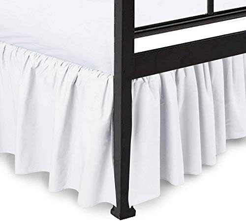  Ruffled Bed Skirt With Split Corners-Three Sided Coverage With Platform-Split Corner Bed Skirts-Dust Ruffle With Split Corners-Ruffled Gather Bed Skirt (White -Queen 21" Drop)
