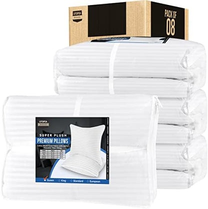  Pillows For Sleeping, Set Of 8, Cooling Hotel Quality, For Back, Stomach Or Side Sleepers (8, Queen)