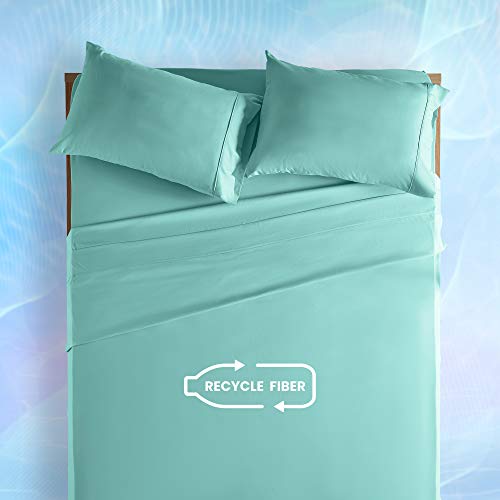  SLEEP ZONE Eco-Friendly Queen Size Bed Sheet Set 4 Piece - Soft & Breathable Microfiber Bedding Sheets Set - Including Flat Sheet, Fitted Sheet, Pillowcase (Green, Queen)