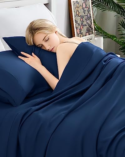  LBRO2M 100% Cotton 1200 Thread Count Sheets Set King Size,Bed Sheet 4 Piece Sets,16 Inches Deep Pocket,All Season,Bedding Super Soft Comforterble,White