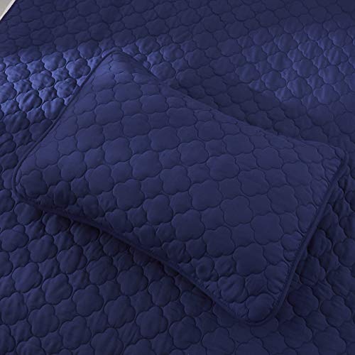  Oversize Queen Stitched Blue Color Quilted Flower Design Bedspread Coverlet 106 By 100 Inches Plus 2 Standard Shams 20 By 26 Inch Breathable Reversible, Home, Hotel,Motel, Rentals - 6.28 Lbs