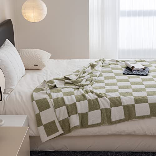  Ltra-Soft Checkered Blanket Microfiber Sage Green Checkerboard Blanket Reversible, Plaid Cozy Fuzzy Chessboard Throw Blanket Plush For Bed Couch Sofa (Sage Green, 51"x63")