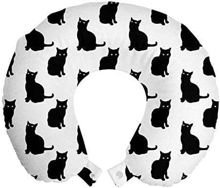  Paw Print Travel Pillow Neck Rest, Puppy Kitten Dog And Cat Themed Repetitive Pet Foot's Stains Concept, Memory Foam Traveling Accessory For Airplane And Car, 12", Grey White