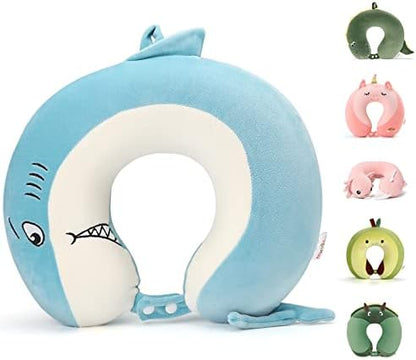  Niuniu Daddy Kids Travel Pillow For Airplane, Car, Recline - Neck Chin Support For Resting - Stops Head From Flopping Forward - Soft Memory Foam Insert And Cute Pink Unicorn Animal Plush Pillow Cover