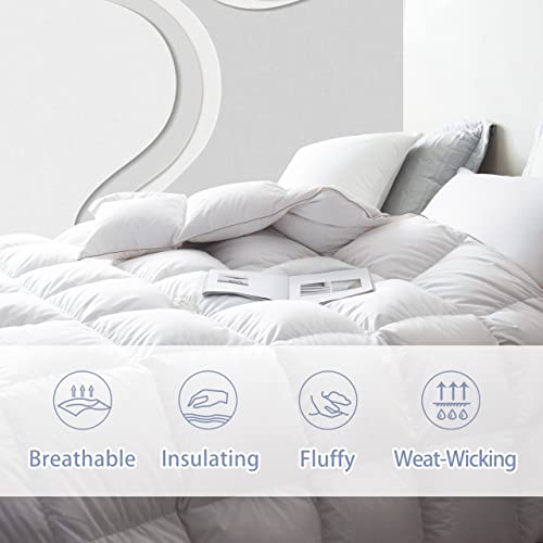  DREAMHOUR Feathers Down Comforter King Size Duvet Insert White,Soft Plush 100% Cotton Quilted Medium Warm Bed Comforter Insert With 8 Corner Tabs 106"x90"Inches