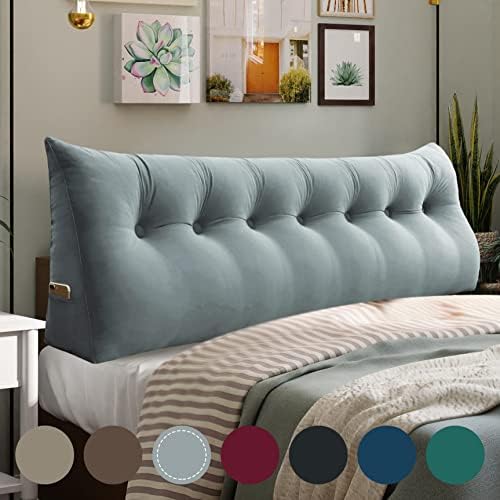  WOWMAX Large Bolster Triangular Headboard Pillow Twin Dorm Headboard Twin XL Bed Wedge Pillow For Headboard Bolster Pillow For Bed With Removable Cover Velvet Light Gray