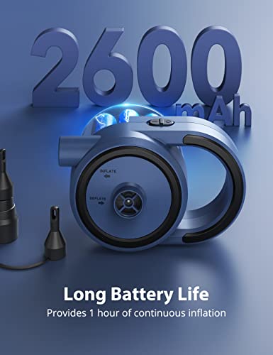 GENERIC Electric Air Pump, Portable Cordless Inflator With 3 Nozzles, 2600mAh Rechargeable Battery, For Air Mattress, Inflatable Swimming Pools, Boat Floats
