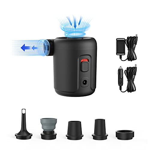  Portable Electric Pump EVO2 Mini Air Inflator AC DC Air Mattress Pump With 5 Nozzles Outdoor Travel Essentials For Sleeping Pads, Air Mattress, Pool Float, Inflatable Toy, Hiking, Camping