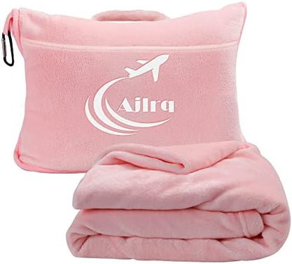  Ajlrq Travel Blanket Airplane Pillow, Premium Soft Polyester 2 In 1 Travel Pillow Airplane Blanket WithSoft Bag Pillow Case Travel Essentials With Storage Bag And Handle Belt (Pink)