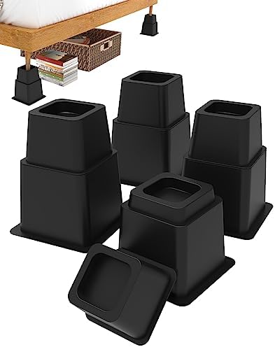  GooFurnit 4 Inches Bed Riser, Heavy Duty Bed Elevator 1500 LBS For Lifting Bed Sofa Furniture At Home Dorm College, 4 Pieces, Black