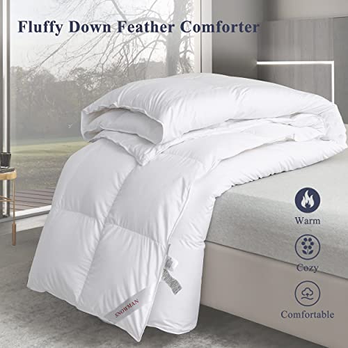  SNOWMAN Fluffy Down Comforter, Queen Size Duvet Insert With Durable Tactile Fabric Shell, 8 Duvet Ties And 3D Baffle Box Stitching, Pleasant To Touch And Easy To Care (Queen, 90x90 Inches)