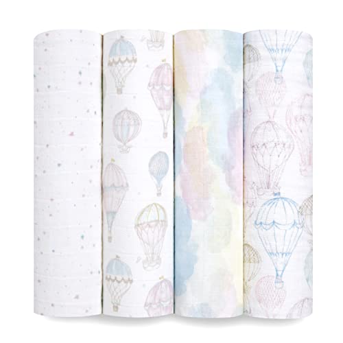  Aden + Anais Swaddle Blanket, Boutique Muslin Blankets For Girls & Boys, Baby Receiving Swaddles, Ideal Newborn & Infant Swaddling Set, Perfect Shower Gifts, 4 Pack, Jungle Jam