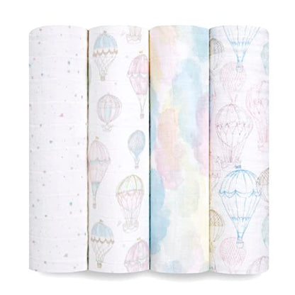  Aden + Anais Swaddle Blanket, Boutique Muslin Blankets For Girls & Boys, Baby Receiving Swaddles, Ideal Newborn & Infant Swaddling Set, Perfect Shower Gifts, 4 Pack, Jungle Jam