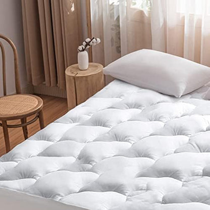  Waterproof Mattress Pad Queen Size Cotton Top Down Alternative Filling Pillowtop Mattress Topper Cover-Fitted Quilted (Mattress Pad Queen)