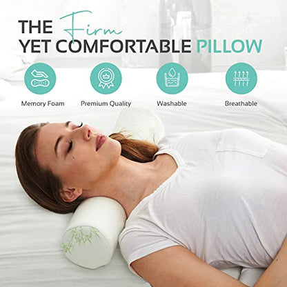  2 Pack Bamboo Cervical Neck Roll Memory Foam Pillow, Round Neck, Support For Sleeping | Bolster Pillow For Bed, Legs, Back And Yoga | 4 Inch Diameter X 17 Inches Long