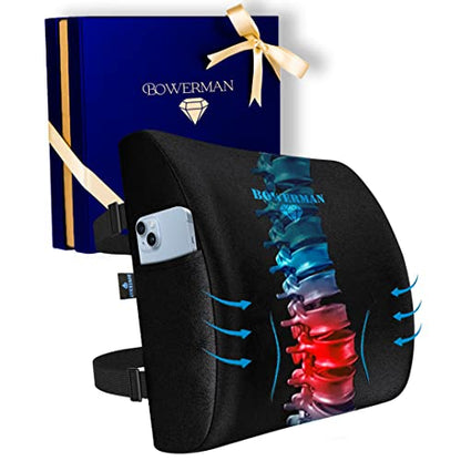  BOWERMAN Memory Foam Lumbar Support Pillow | Premium Quality - Counter Irritant Cooling Gel Enhanced -100% Orthopedic | Back Pain Relief - Pure Viscoelastic - Improves Posture
