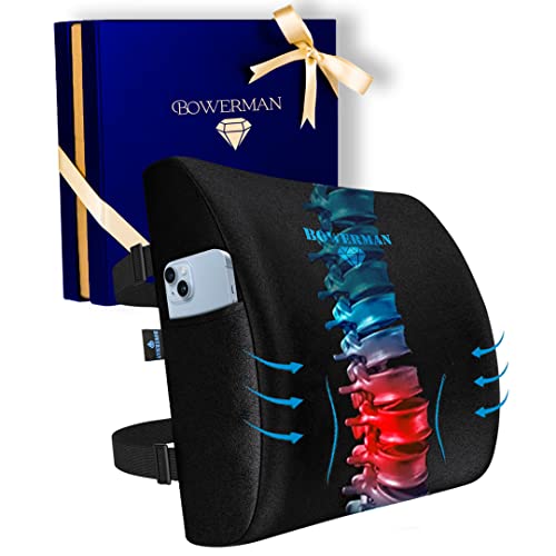  BOWERMAN Memory Foam Lumbar Support Pillow | Premium Quality - Counter Irritant Cooling Gel Enhanced -100% Orthopedic | Back Pain Relief - Pure Viscoelastic - Improves Posture