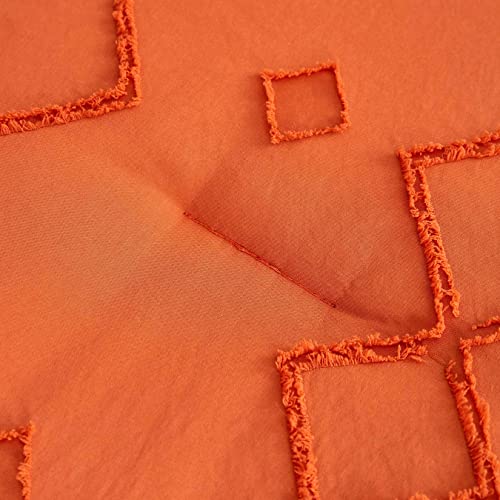  Wake In Cloud - Burnt Orange Comforter Set, Boho Tufted Textured Shabby Chic Farmhouse Bohemian Geometric Design, Soft Microfiber Bedding (3pcs, Queen Size)