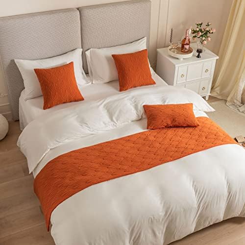  BiiKoon Quilted Bed Runners Solid Dutch Velvet Bed Scarves For Foot Of Bed Shell Pattern Bed End Towel For For Queen Double Single King Size Bed,Green Yellow 45 * 210cm