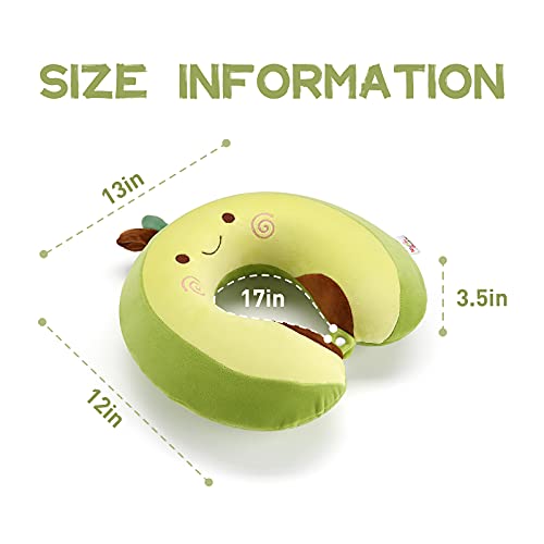  Niuniu Daddy Neck Pillow For Kids, Teens - Travel Accessories For Airplane, Car, Recline - Neck, Chin, Head Support - 100% Pure Memory Foam Insert And Cute Avocado Plush Travel Pillow Cover - Washable