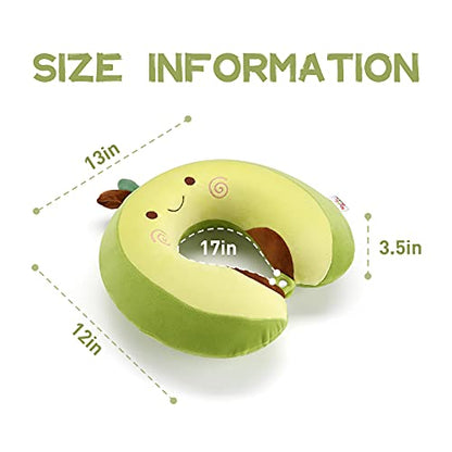  Niuniu Daddy Neck Pillow For Kids, Teens - Travel Accessories For Airplane, Car, Recline - Neck, Chin, Head Support - 100% Pure Memory Foam Insert And Cute Avocado Plush Travel Pillow Cover - Washable