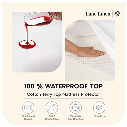  100% Waterproof Mattress Protector Queen, White Queen Mattress Protector, Cotton Terry Queen Mattress Cover, Soft Breathable & Noiseless Bed Cover, Elastic Fitted 8"-20" Deep Pocket - White