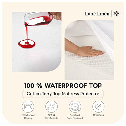  100% Waterproof Mattress Protector Queen, White Queen Mattress Protector, Cotton Terry Queen Mattress Cover, Soft Breathable & Noiseless Bed Cover, Elastic Fitted 8"-20" Deep Pocket - White