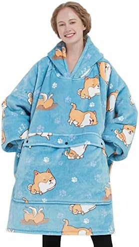  NOUKOW Wearable Blanket Hoodie Oversized Sherpa Blanket Sweatshirt Flannel Sweater Blanket With Large Pocket