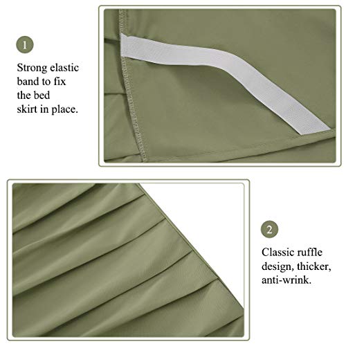  Ruffled Bed Skirt Polyester Brushed Hotel Quality Durable Solid Wrinkle And Fade Bedroom 16 Inch Drop Queen Olive Green