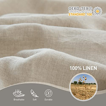  Simple&Opulence French Linen Flat Sheet With Embroidered Border-100% Stone Washed Flax Bedding,Queen Size(90''x102'') Ultra Soft,Breathable Flat Top Sheet-1 Piece Bed Flat Sheet Only(Linen)
