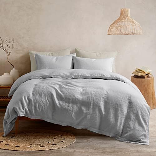 ATLINIA Bedding Duvet Cover Set Linen - 100% French Flax Washed Bed Sets Farmhouse Comforter Cover Set (1 Duvet Cover And 2 Pillow Shams) King Size Natural