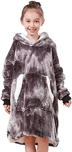  Pawque Blanket Hoodie For Kids, Oversized Wearable Blanket Sweatshirt With Super Warm Microfiber And Sherpa, Soft Fluffy Blanket Hoodie With Giant Pocket, One Size Fits Most Youth