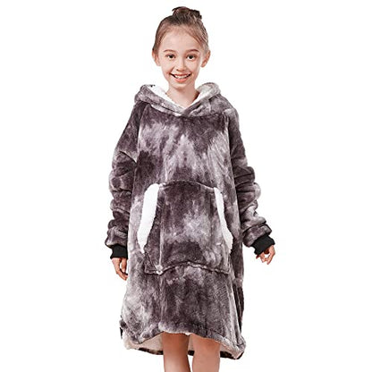  Pawque Blanket Hoodie For Kids, Oversized Wearable Blanket Sweatshirt With Super Warm Microfiber And Sherpa, Soft Fluffy Blanket Hoodie With Giant Pocket, One Size Fits Most Youth