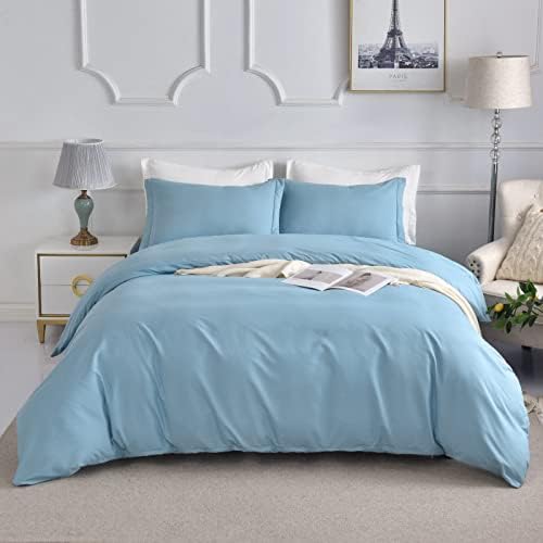  Duvet Cover Set King Size, Ultra Soft Washed Microfiber Duvet Covers, 3 Pieces Bedding Duvet Cover Sets(1 Duvet Cover, 2 Pillowcases) With Zipper Closure & Corner Ties (Light Green, King)