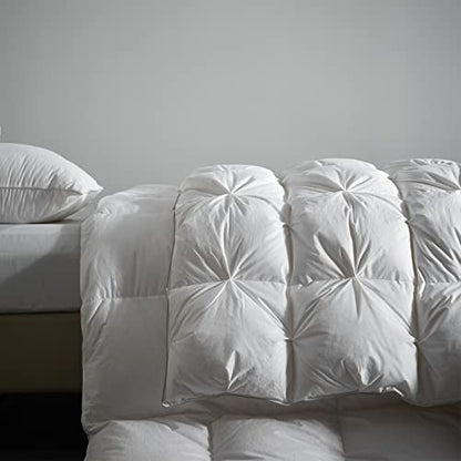  75% White Down Comforter King Size For All Season With 100% Cotton Cover, 600 Fill Power 56OZ Fluffy Duvet Insert With Corner Tabs, Baffle Box Pinch Pleat Design