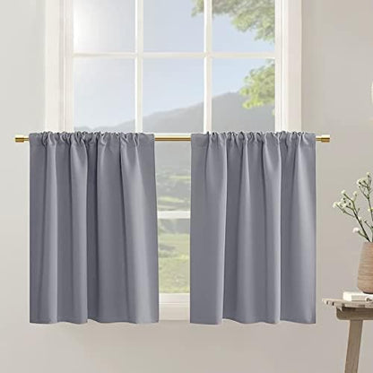  Navy Blue 36 Inch Length Cafe Curtains,2 Panels Blackout Window Treatment Tiers Thermal Rod Pocket Short Loft Bed Boys Bunk Bed Curtains,Dark Blue
